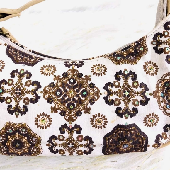 Clutch Purse white with brown and tan green jewels - Picture 8 of 8